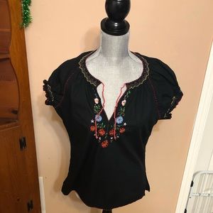 Lucky Brand Multi color embroidered floral shirt
